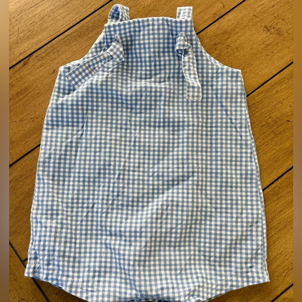 Thimble Collection Blue Gingham Knotted Shortalls, 6-12 months